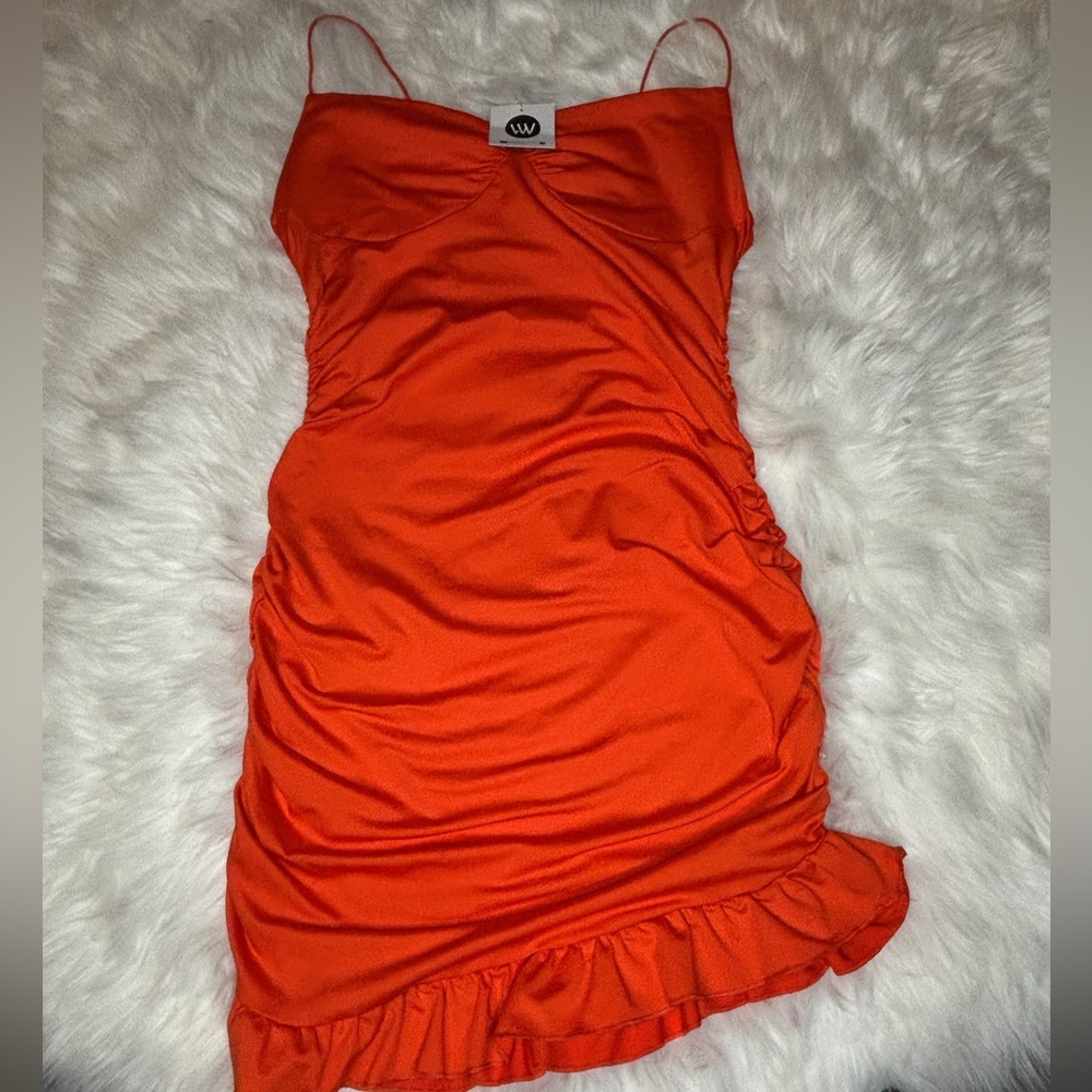 Bright Orange Dress with Ruched Design